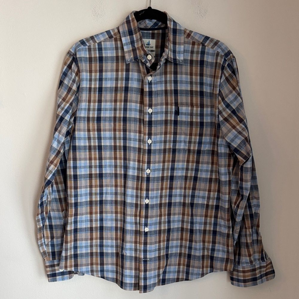 Johnnie-O Men's 100% cotton Blue hangin’ out Plaid button down Shirt medium EUC!
